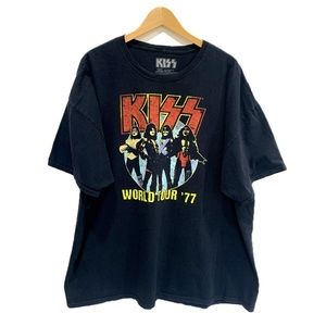 Kiss World Tour 1977 Rock Band Tee Mens Size 3XL Black Graphic Music Grunge